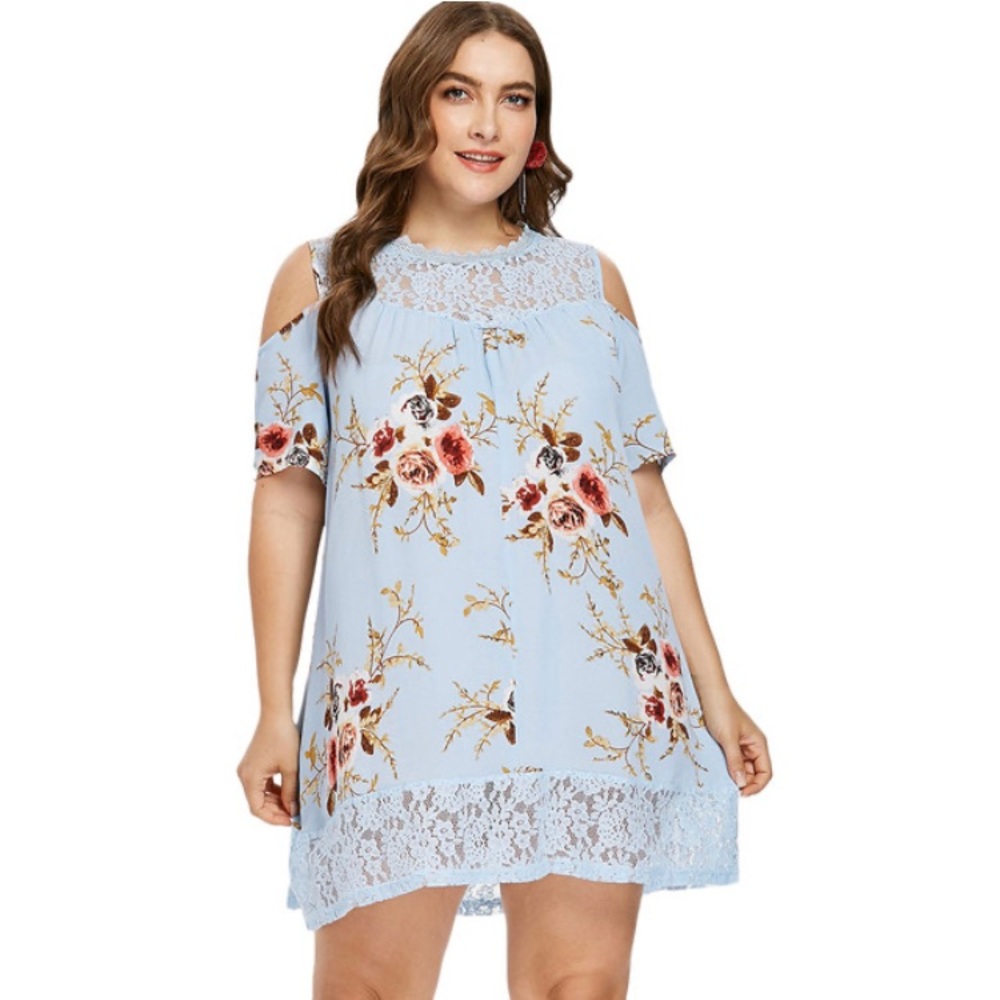 Plus Size Baby Blue Floral Dress XXL